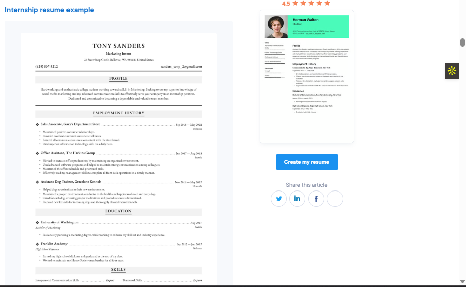 Resume.io student CV templates